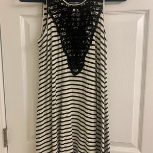 Cream & black striped midi dress